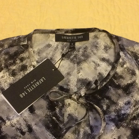 Lafayette 148 New York Eli Print Italian Silk Neck Blouse Long Sleeve,Size S,NEW - Picture 8 of 11
